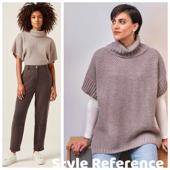 Margaret O’Leary Chunky Knit Cowl Neck Poncho Sweater, Short Sleeves sz. S - Picture 16 of 17